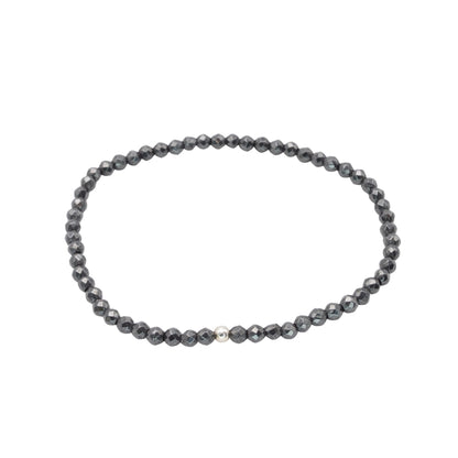 Edelsteinarmband "Hämatit & Silber" (3mm Perlen, facettiert) für Schutz, Stabilität & innere Stärke