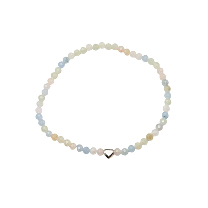 Edelsteinarmband "Morganit & Herz silber" (3mm Perlen, facettiert) Liebe, Herzensfreude & innere Harmonie