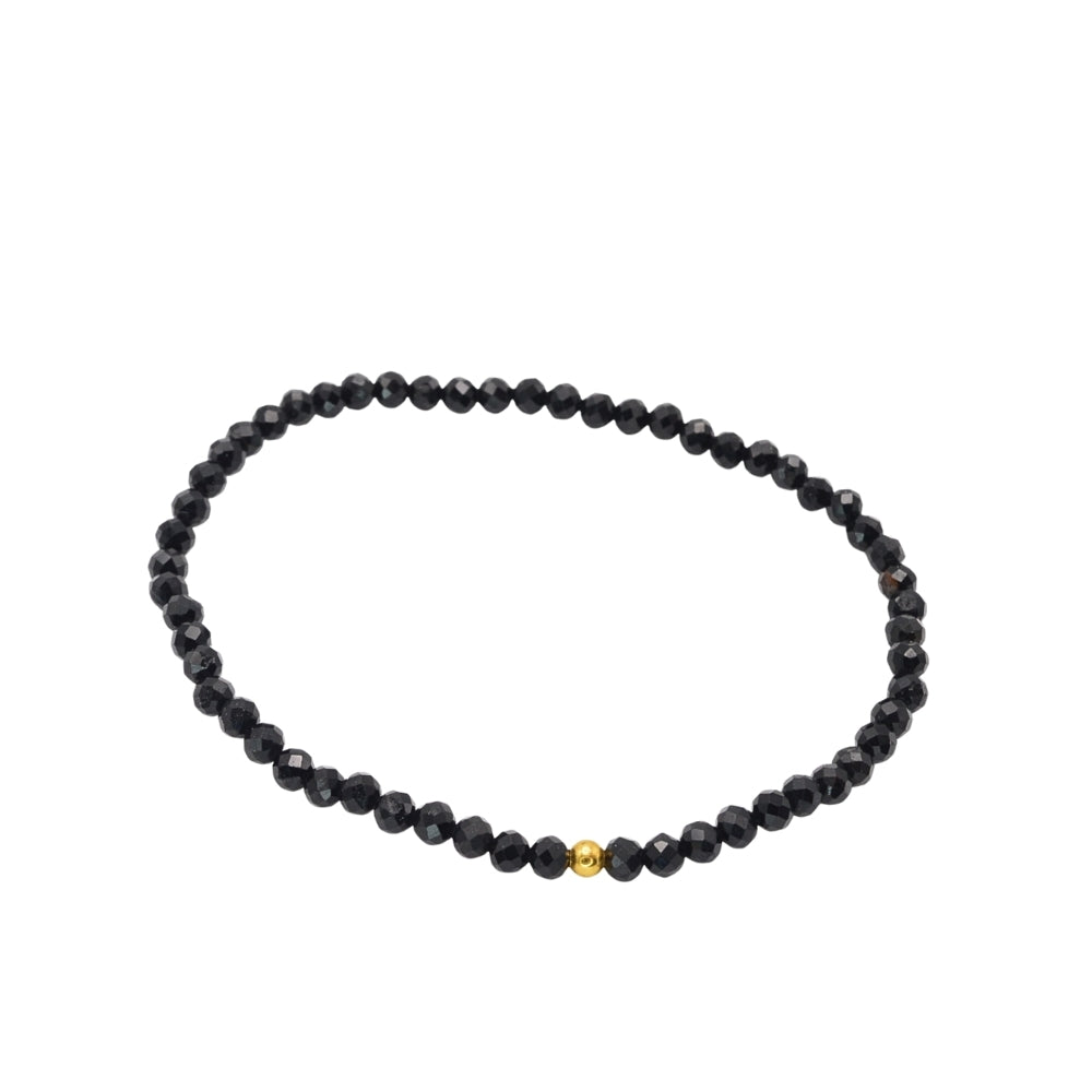 Edelsteinarmband „schwarzer Turmalin & Gold“ (3mm facettiert) für Schutz, Erdung & innere Stabilität