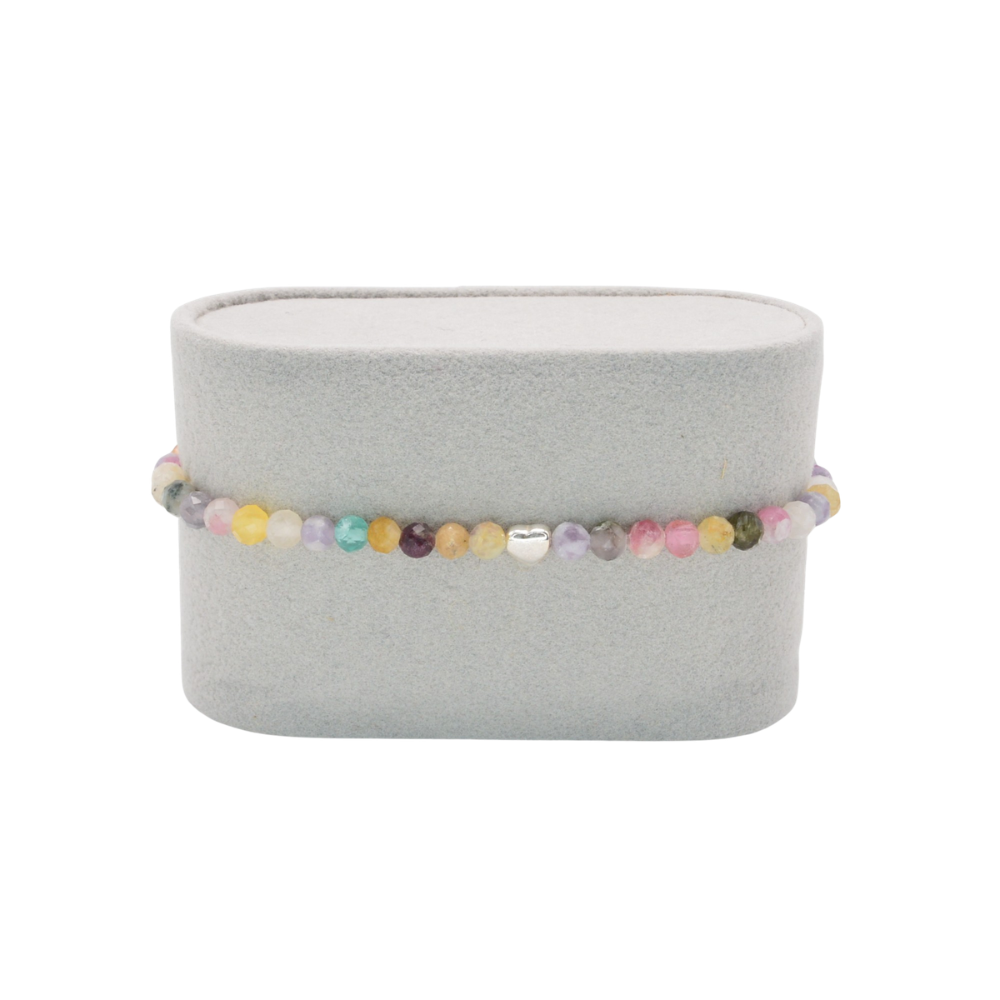 Edelsteinarmband „Bunter Turmalin & Herz silber“ (4mm Perlen) für Liebe, Lebensfreude & innere Harmonie