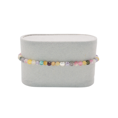 Edelsteinarmband „Bunter Turmalin & Herz silber“ (4mm Perlen) für Liebe, Lebensfreude & innere Harmonie