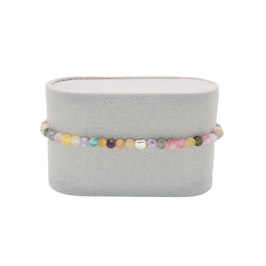 Edelsteinarmband „Bunter Turmalin & Herz silber“ (4mm Perlen) für Liebe, Lebensfreude & innere Harmonie