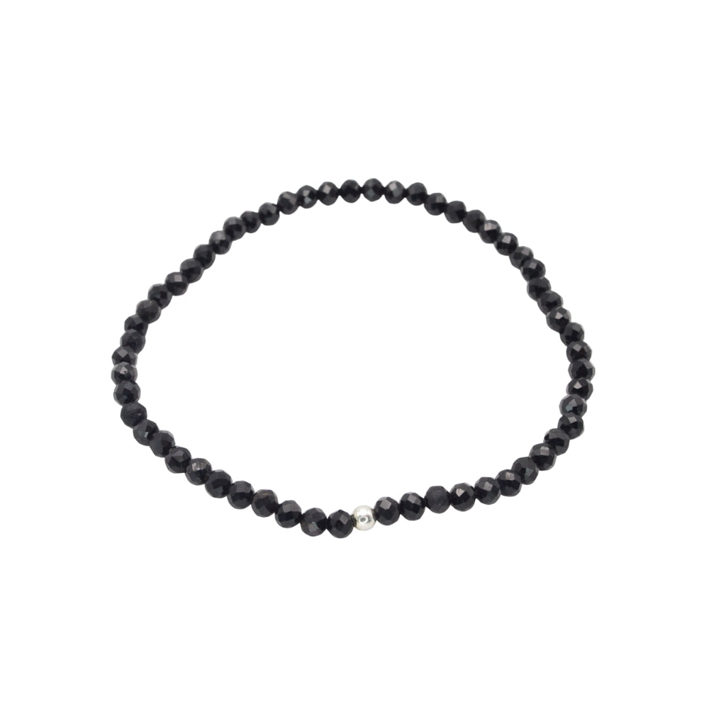 Edelsteinarmband „schwarzer Turmalin & Silber“ (3mm facettiert) für Schutz, Erdung & innere Ruhe