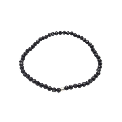 Edelsteinarmband „schwarzer Turmalin & Silber“ (3mm facettiert) für Schutz, Erdung & innere Ruhe
