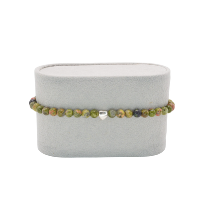 Edelsteinarmband „Unakit & Herz silber“ (4mm facettiert) für Heilung, Herzöffnung & emotionale Balance