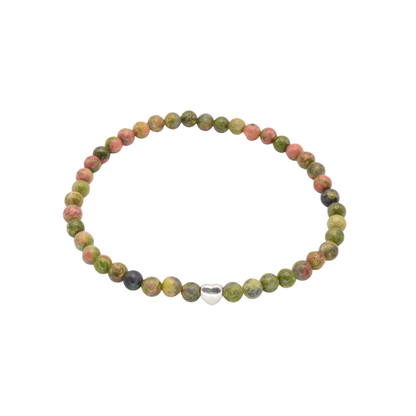 Edelsteinarmband „Unakit & Herz silber“ (4mm facettiert) für Heilung, Herzöffnung & emotionale Balance