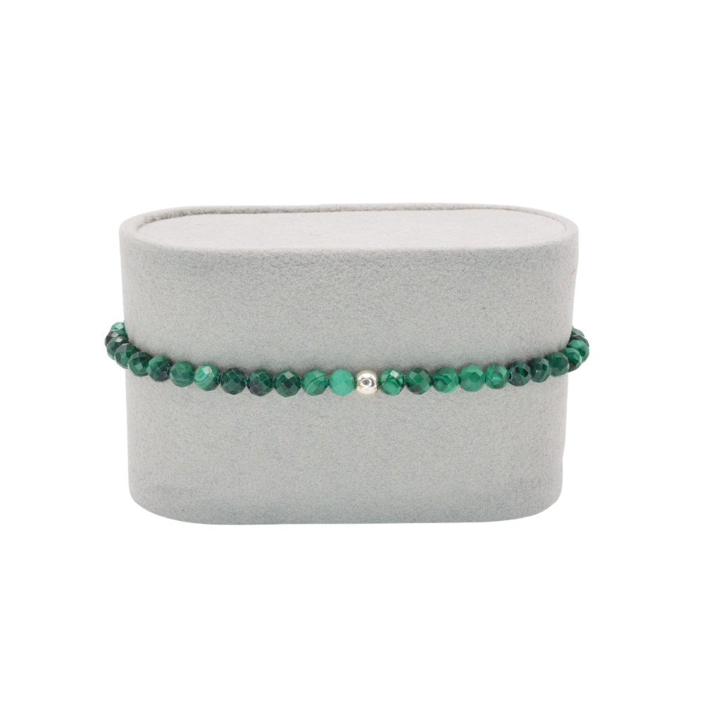 Edelsteinarmband „Malachit & Silber“ (4mm Perlen, facettiert) für Schutz, Harmonie & Transformation