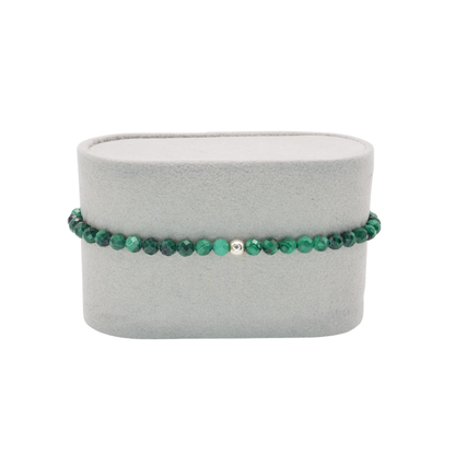 Edelsteinarmband „Malachit & Silber“ (4mm Perlen, facettiert) für Schutz, Harmonie & Transformation