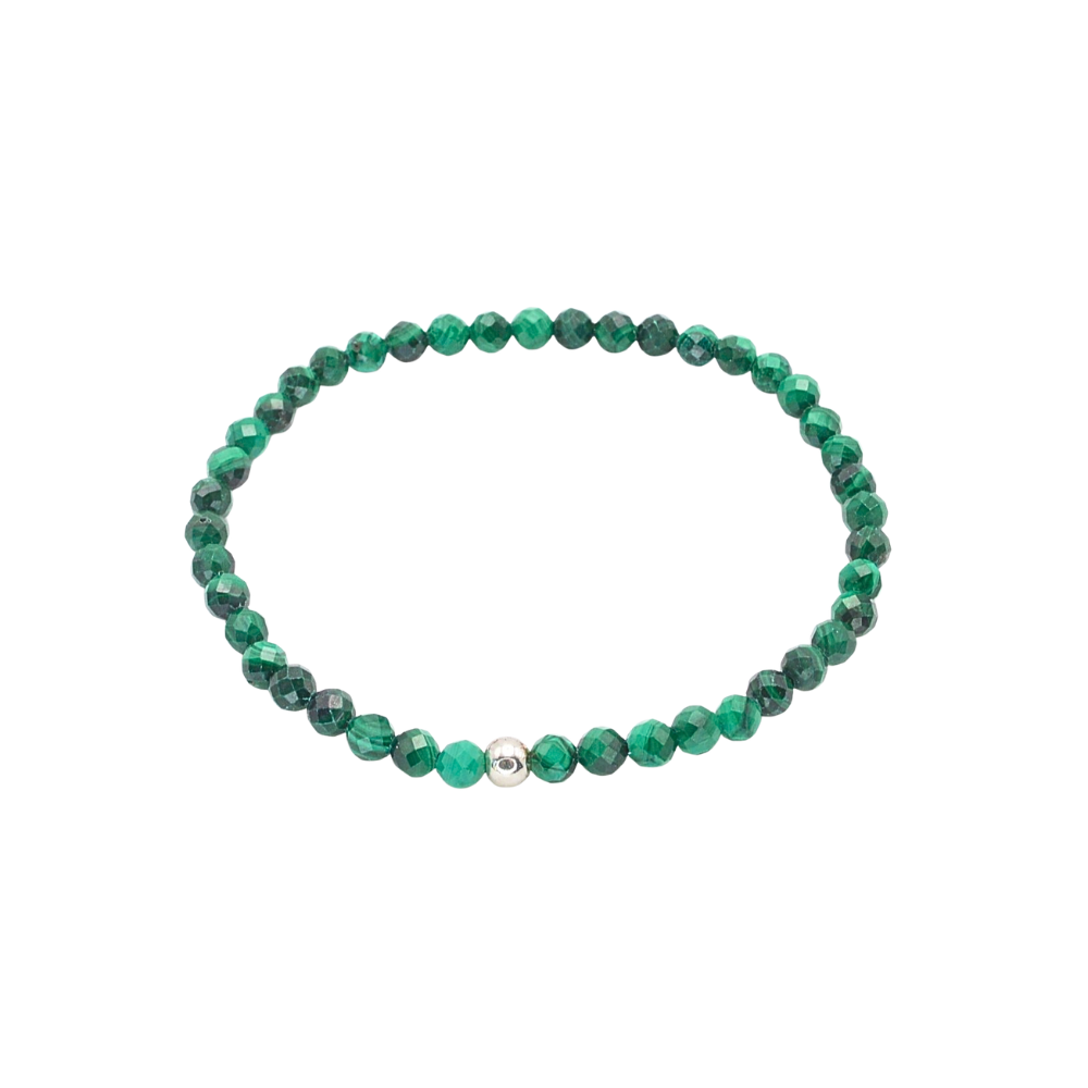 Edelsteinarmband „Malachit & Silber“ (4mm Perlen, facettiert) für Schutz, Harmonie & Transformation