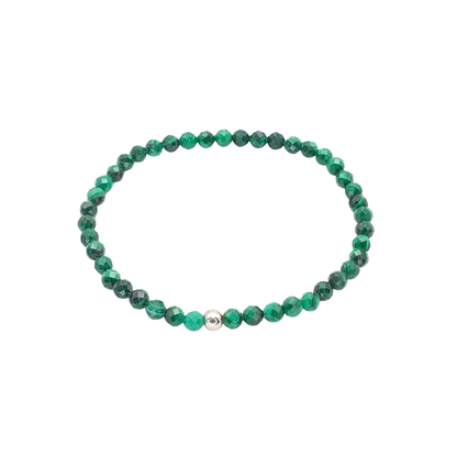 Edelsteinarmband „Malachit & Silber“ (4mm Perlen, facettiert) für Schutz, Harmonie & Transformation