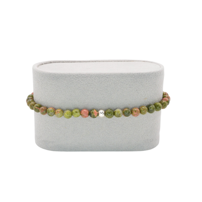 Edelsteinarmband „Unakit & Silber“ (4mm Perlen) für Erdung, Balance & innere Stärke