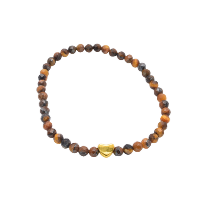 Edelsteinarmband „Tigerauge & Herz gold“ (4mm Perlen, facettiert) für Stärke, Selbstvertrauen & Lebensfreude