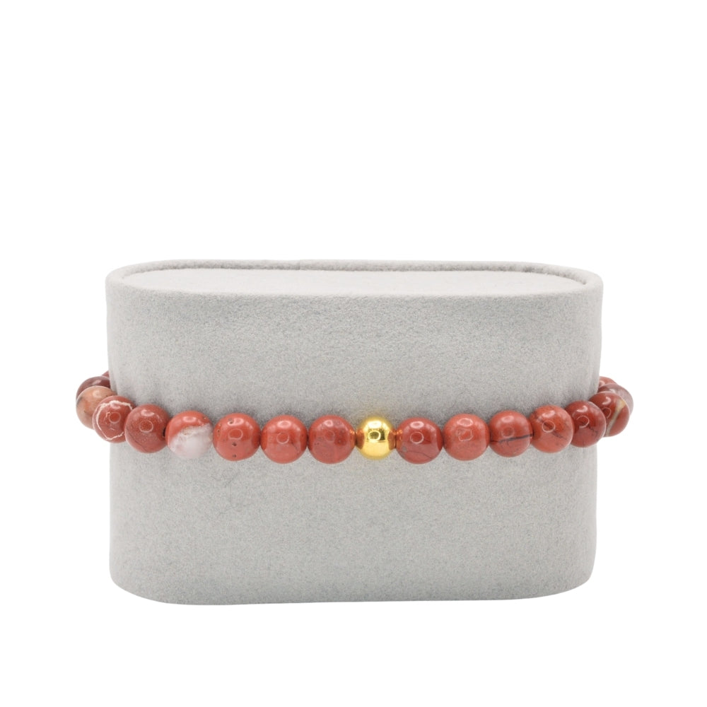 Edelsteinarmband „Roter Jaspis & Gold“ (6 mm Perlen) für Energie, Stärke & Lebensfreude