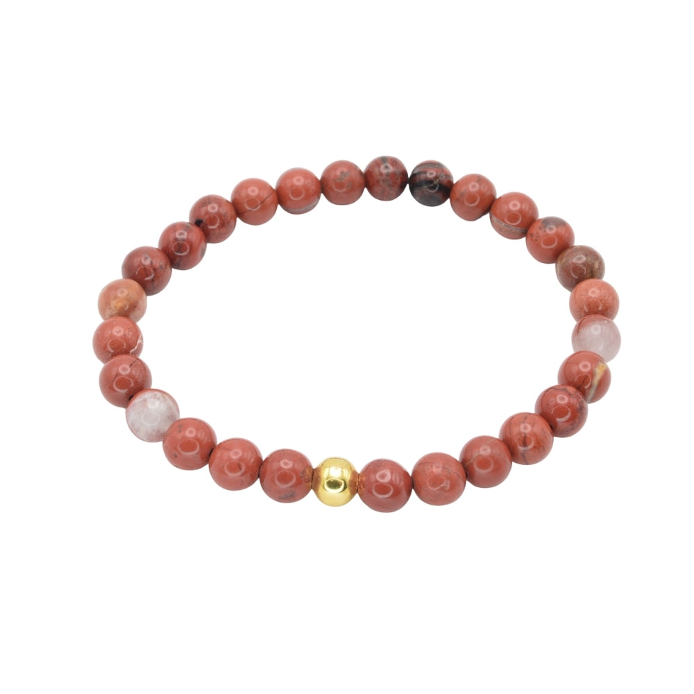 Edelsteinarmband „Roter Jaspis & Gold“ (6 mm Perlen) für Energie, Stärke & Lebensfreude