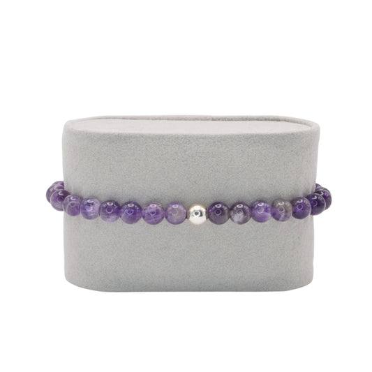 Edelsteinarmband „Amethyst & Silber“ (6 mm Perlen) für Ruhe, Klarheit & innerer Schutz