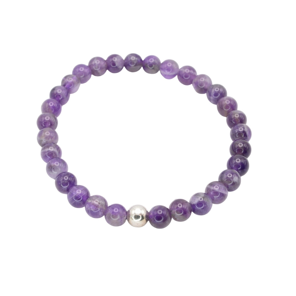 Edelsteinarmband „Amethyst & Silber“ (6 mm Perlen) für Ruhe, Klarheit & innerer Schutz