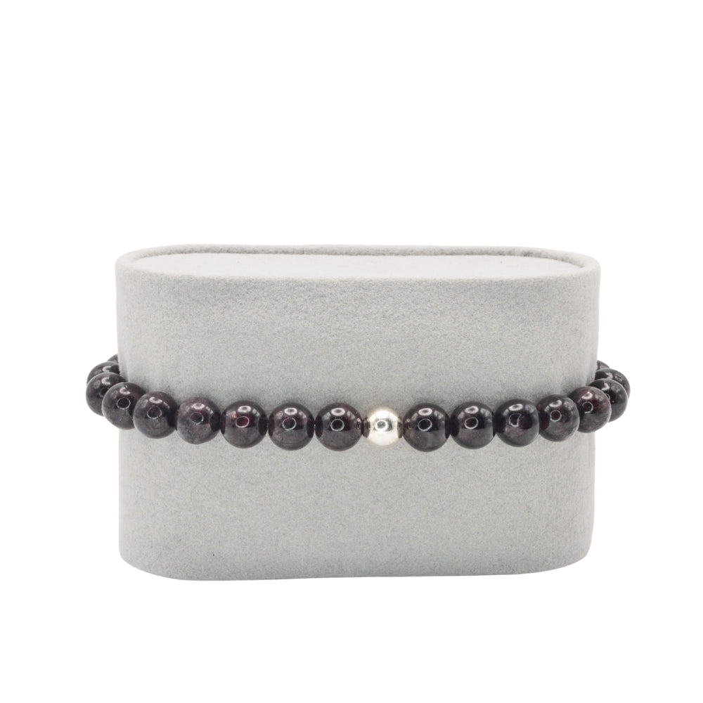 Edelsteinarmband „Granat & Silber“ (6 mm Perlen) für Energie, Lebensfreude & innere Stärke