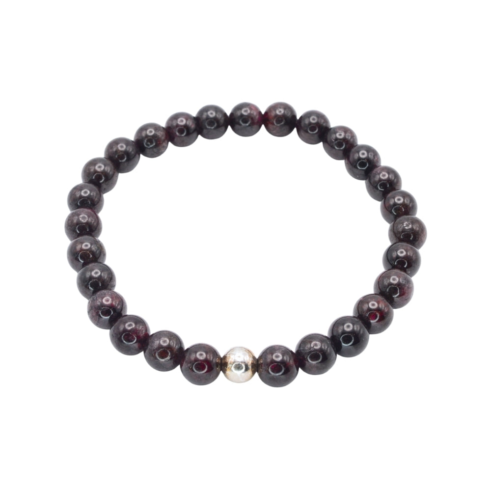 Edelsteinarmband „Granat & Silber“ (6 mm Perlen) für Energie, Lebensfreude & innere Stärke