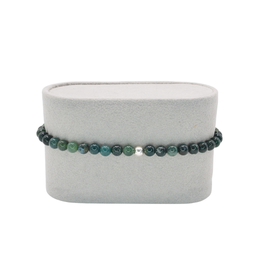 Edelsteinarmband „Moosachat & Silber“ (4 mm Perlen) für Harmonie, Erdung & innere Balance