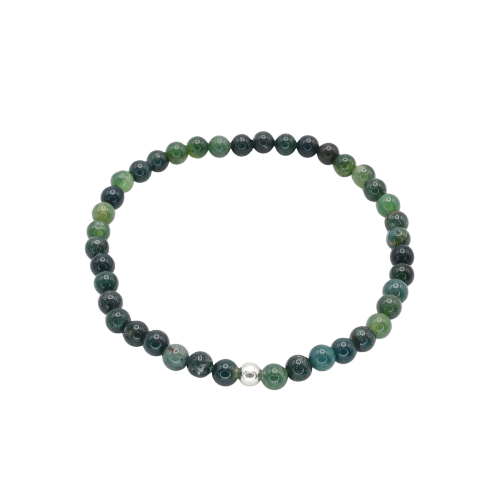 Edelsteinarmband „Moosachat & Silber“ (4 mm Perlen) für Harmonie, Erdung & innere Balance