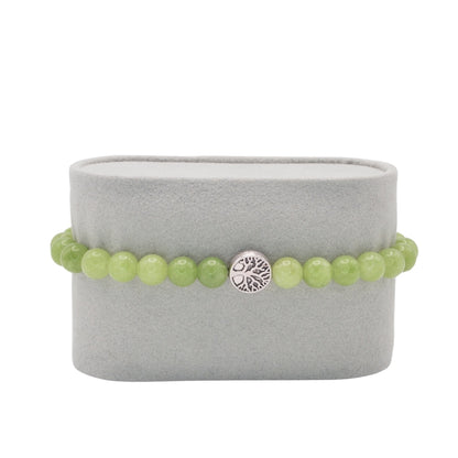 Edelsteinarmband „Peridot & Lebensbaum silber“ (6?mm Perlen) für Lebensfreude, Schutz & Neubeginn