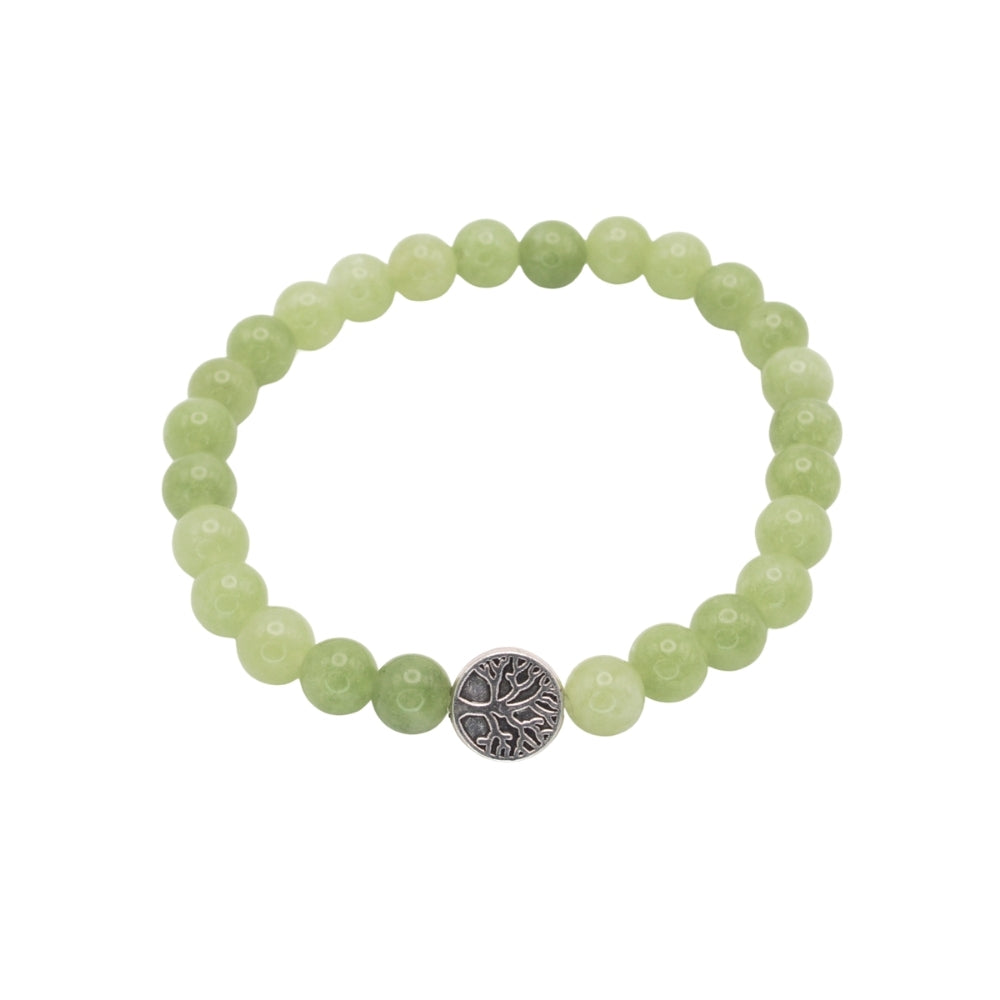Edelsteinarmband „Peridot & Lebensbaum silber“ (6?mm Perlen) für Lebensfreude, Schutz & Neubeginn
