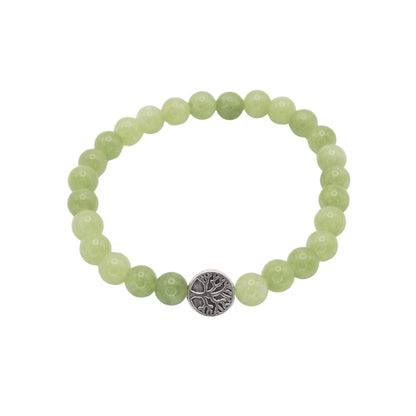 Edelsteinarmband „Peridot & Lebensbaum silber“ (6?mm Perlen) für Lebensfreude, Schutz & Neubeginn