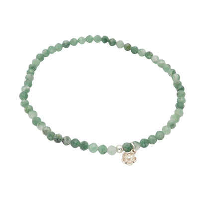 Edelsteinarmband „Jadeit & Blume silber“ (3?mm Perlen, facettiert) für Harmonie, Schönheit & Ausstrahlung