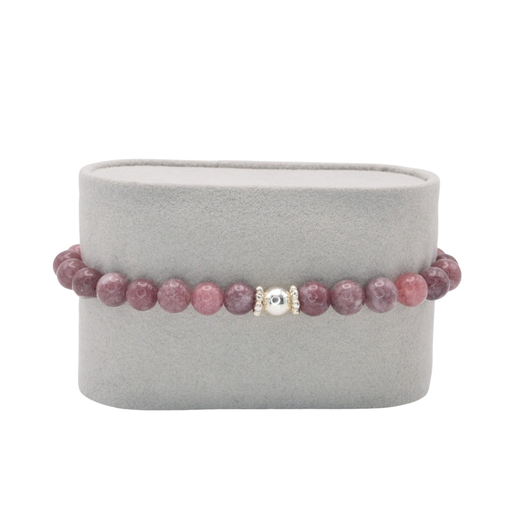 Edelsteinarmband „Lepidolith & Silber Deluxe“ (6 mm Perlen) für Gelassenheit, Balance & Herzensruhe