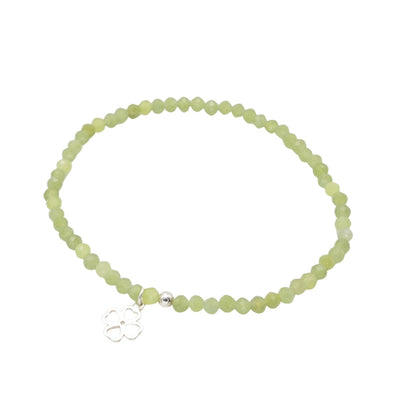 Edelsteinarmband „Peridot & Kleeblatt silber“ (3?mm Perlen, facettiert) für Glück, Lebensfreude & Schutz