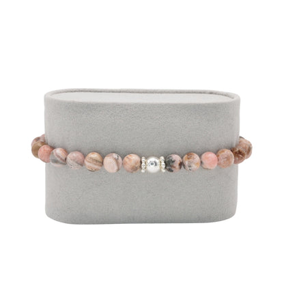 Edelsteinarmband „Rhodochrosit & Silber Deluxe“ (6 mm Perlen) für Liebe, Eleganz & Herzensfreude