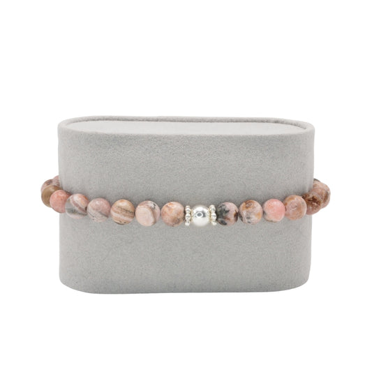 Edelsteinarmband „Rhodochrosit & Silber Deluxe“ (6 mm Perlen) für Liebe, Eleganz & Herzensfreude
