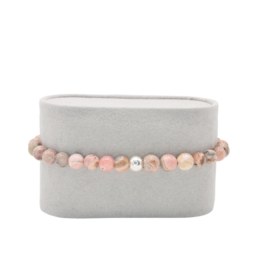 Edelsteinarmband „Rhodochrosit & Silber“ (6 mm Perlen) für Liebe, Herzensfreude & innere Balance