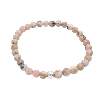 Edelsteinarmband „Rhodochrosit & Silber“ (6 mm Perlen) für Liebe, Herzensfreude & innere Balance