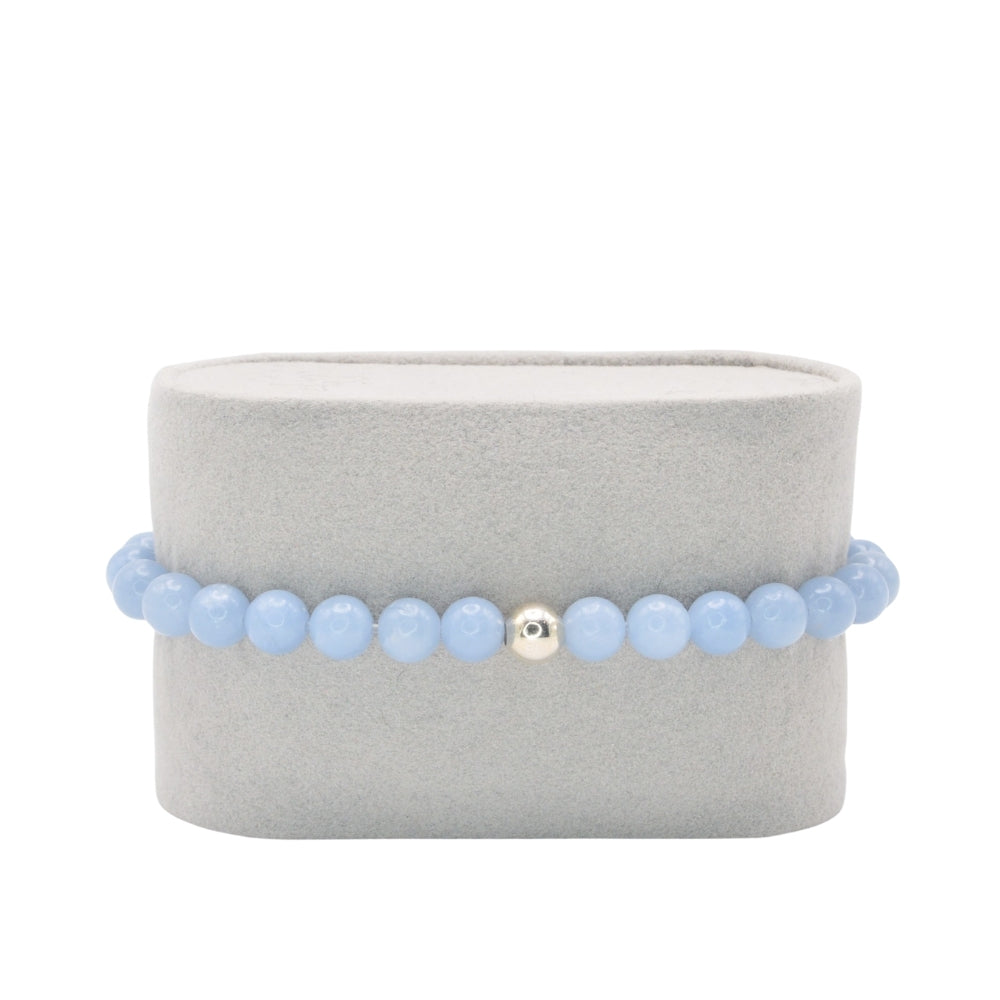 Edelsteinarmband „Angelit & Silber“ (6mm Perlen) für Trost, innerer Frieden & Vertrauen