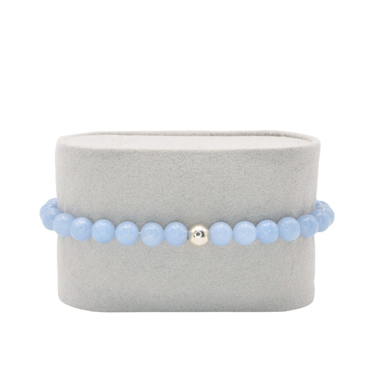 Edelsteinarmband „Angelit & Silber“ (6mm Perlen) für Trost, innerer Frieden & Vertrauen