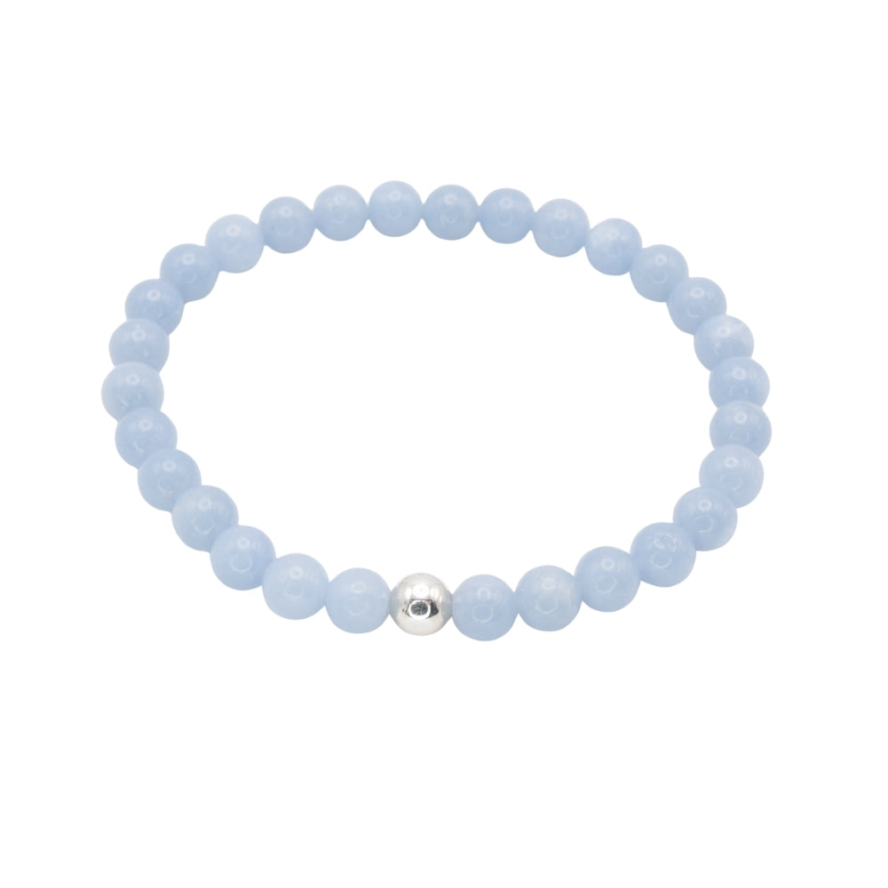 Edelsteinarmband „Angelit & Silber“ (6mm Perlen) für Trost, innerer Frieden & Vertrauen