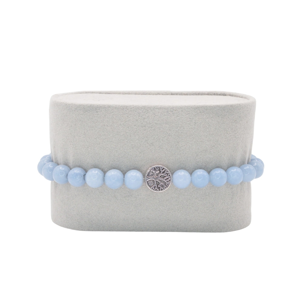 Edelsteinarmband „Angelit & Lebensbaum silber“ (6mm Perlen) für Trauerbewältigung & neue Kraft