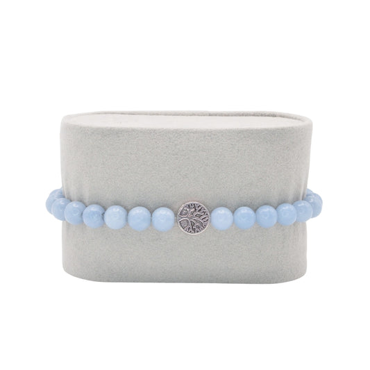 Edelsteinarmband „Angelit & Lebensbaum silber“ (6mm Perlen) für Trauerbewältigung & neue Kraft