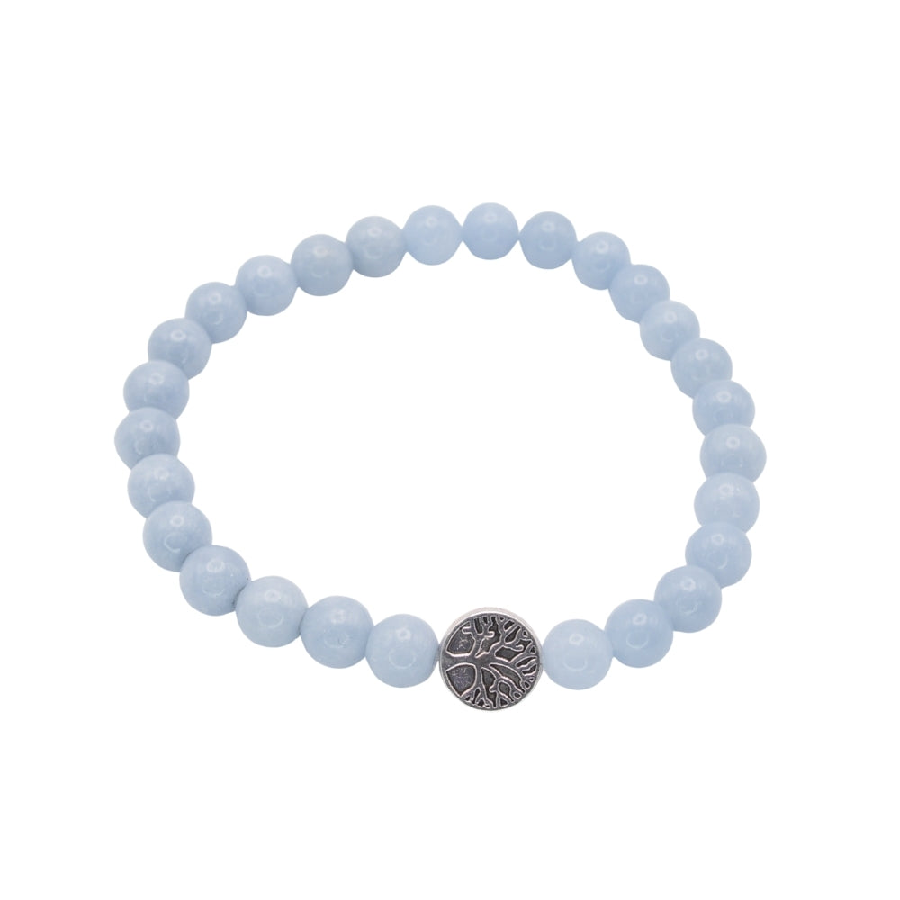 Edelsteinarmband „Angelit & Lebensbaum silber“ (6mm Perlen) für Trauerbewältigung & neue Kraft