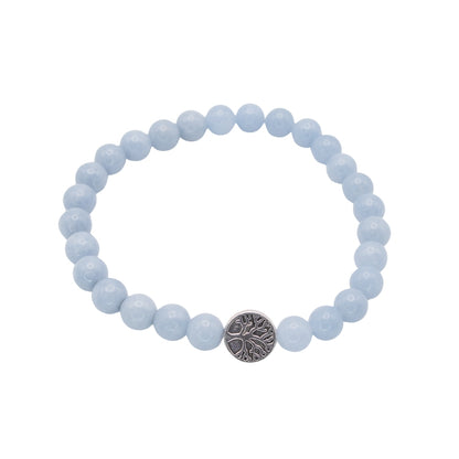 Edelsteinarmband „Angelit & Lebensbaum silber“ (6mm Perlen) für Trauerbewältigung & neue Kraft