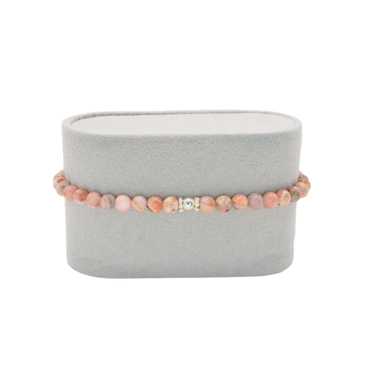 Edelsteinarmband „Rhodochrosit & Silber Deluxe“ (4 mm Perlen) für Liebe, Selbstvertrauen & emotionale Balance