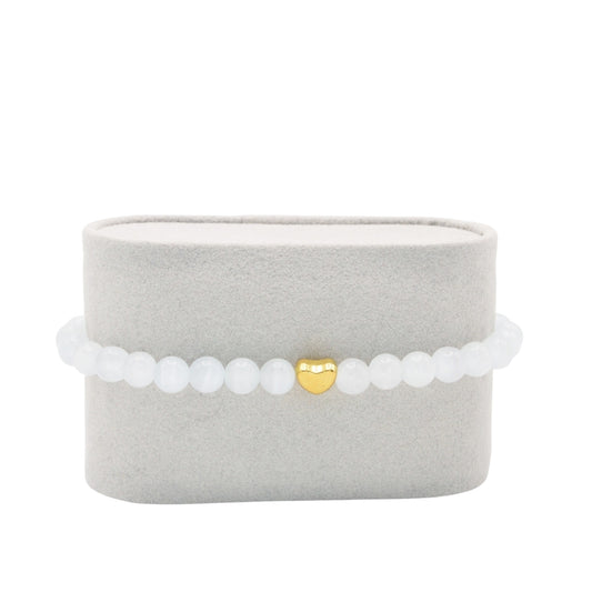 Edelsteinarmband „Selenit & Herz gold“ (6mm Perlen) für Reinheit, Liebe & innere Harmonie