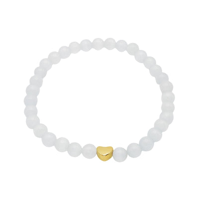 Edelsteinarmband „Selenit & Herz gold“ (6mm Perlen) für Reinheit, Liebe & innere Harmonie