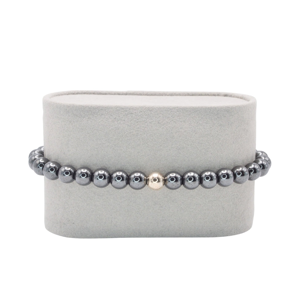 Edelsteinarmband „Hämatit & Silber“ (6mm Perlen) für Erdung, Stabilität & innere Stärke