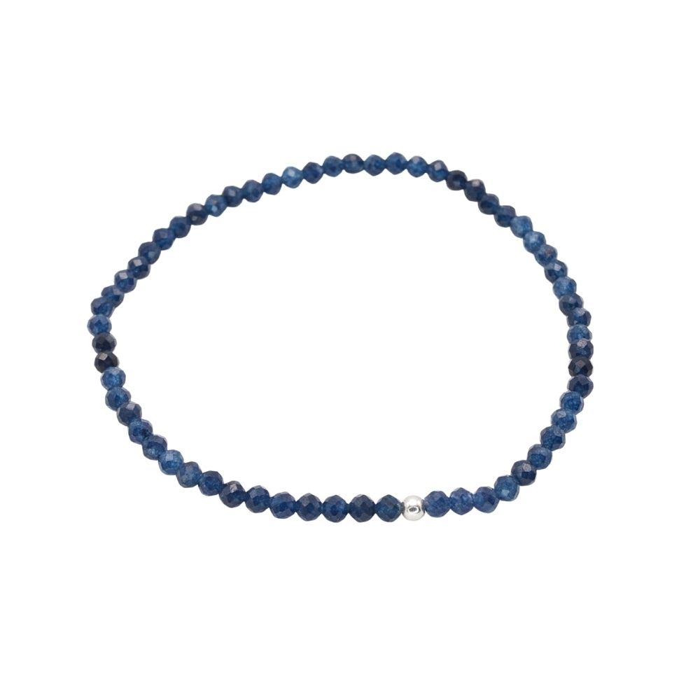 Edelsteinarmband „Saphir & Silber“ (3mm Perlen, facettiert) für Weisheit, Klarheit & innere Ruhe