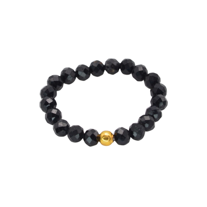 Edelsteinring „schwarzer Turmalin & Gold“ (3mm facettiert) für Schutz, Erdung & innere Stabilität