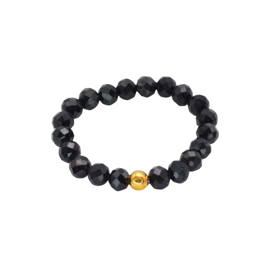 Edelsteinring „schwarzer Turmalin & Gold“ (3mm facettiert) für Schutz, Erdung & innere Stabilität