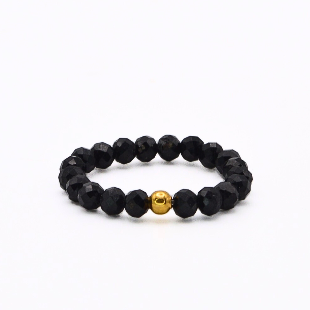 Edelsteinring „schwarzer Turmalin & Gold“ (3mm facettiert) für Schutz, Erdung & innere Stabilität